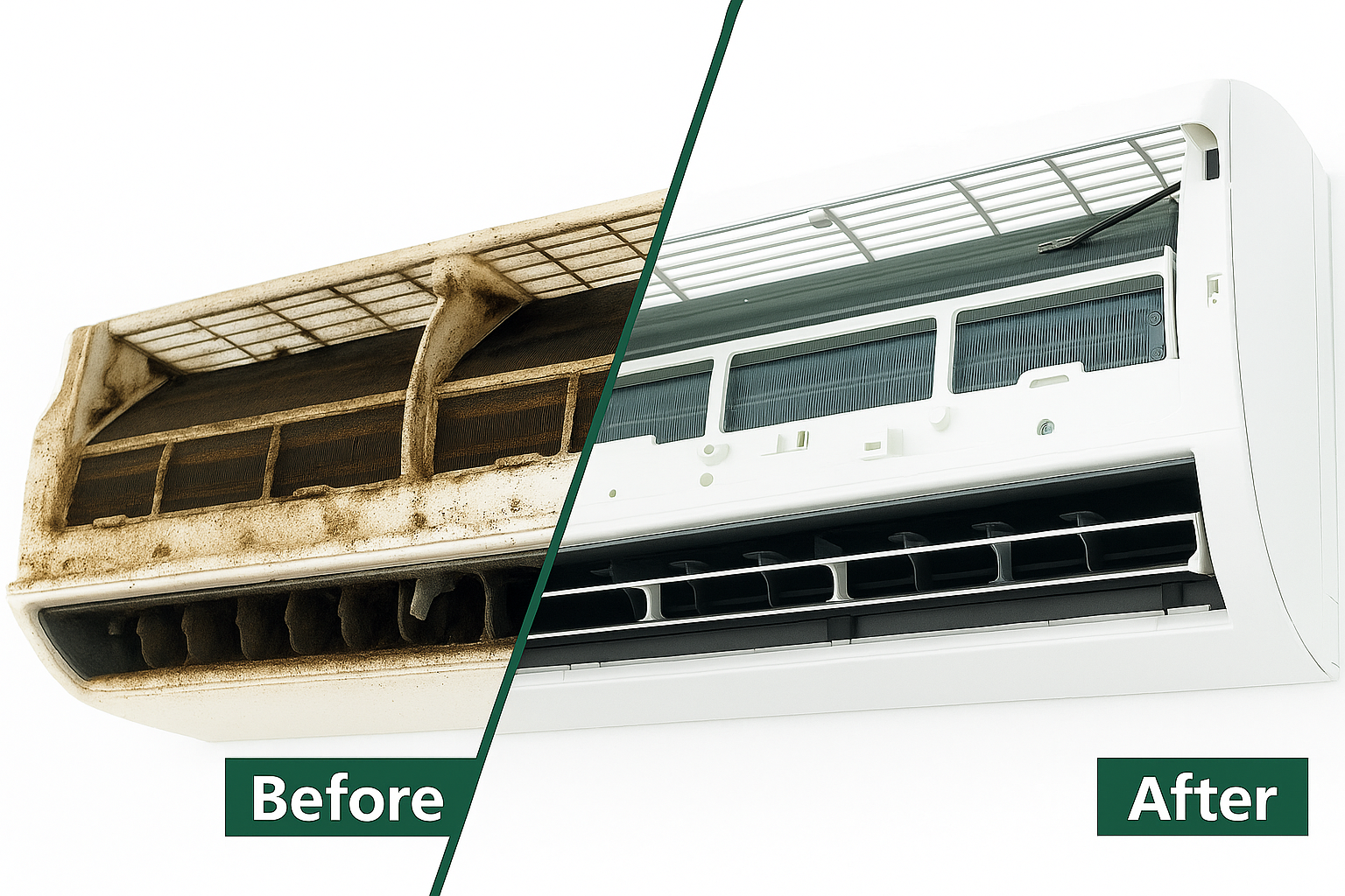 Before and after AC coil cleaning